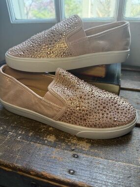 INC International Concepts Rose Gold Rhinestone Slip On Sneakers Size 9 NWOT
